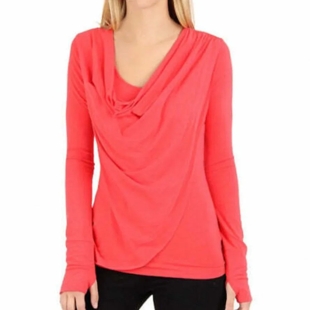 Alo Yoga Women's Asana Asymmetrical Drape Yoga Top Size XS Riot Pink Long Sleeve